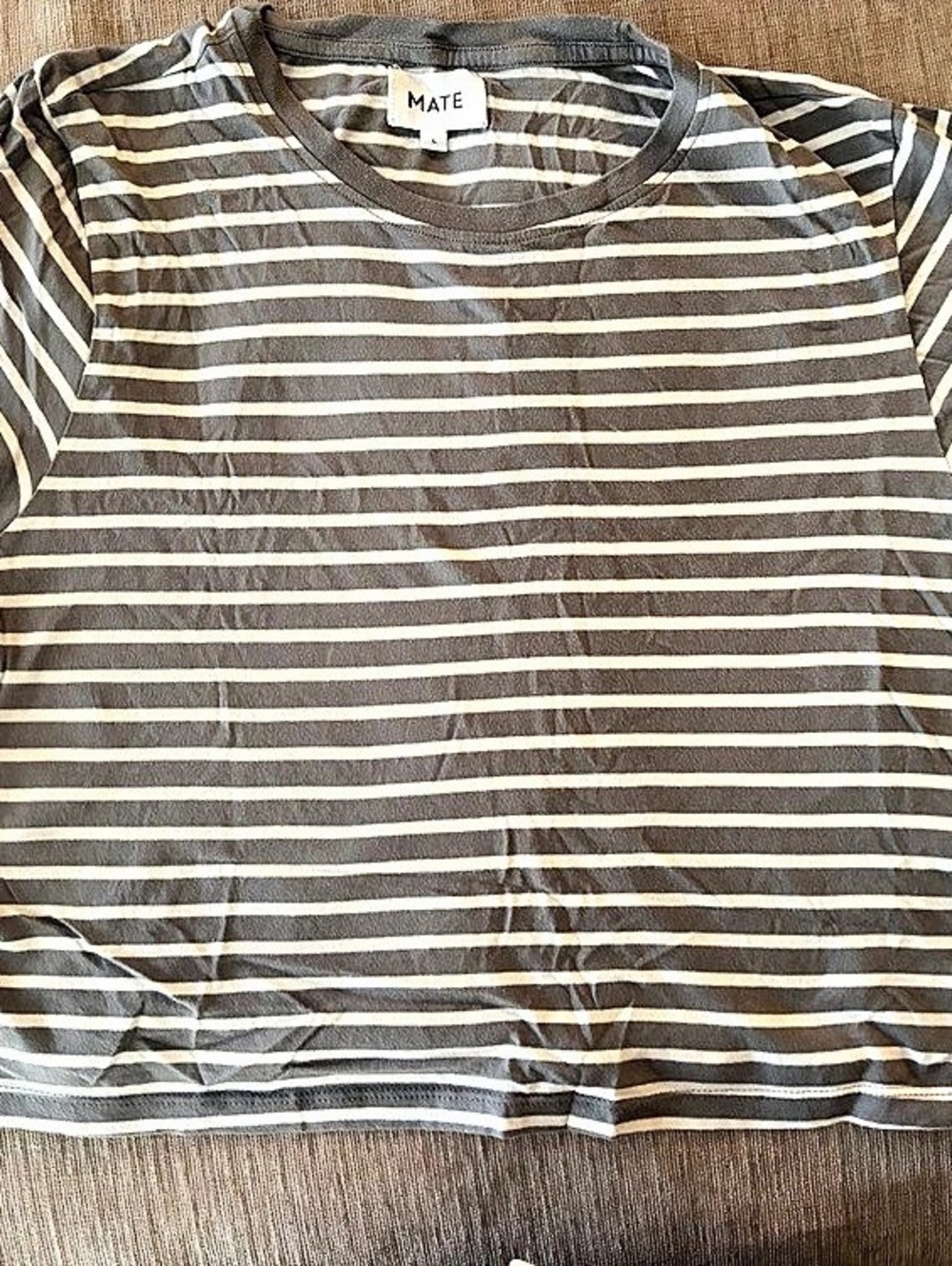 MATE Striped Short Sleeve Tee in Gray & White Size Large